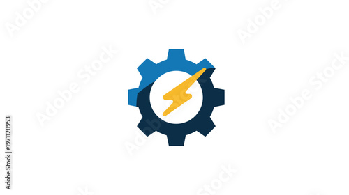 Dynamic gear with lightning bolt icon representing technology, power, speed, engineering, and efficient services