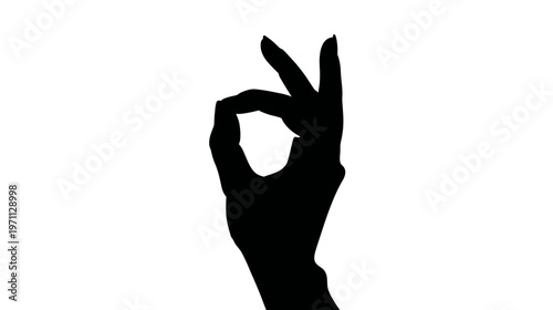 OK Hand Gesture Silhouette. Black and white isolated symbol of agreement, approval, perfection, quality, and success.
