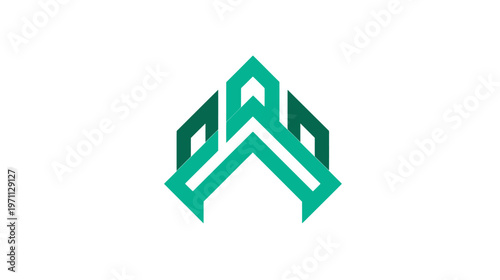 Contemporary abstract geometric design in teal green, depicting an upward arrow or stylized structure, ideal for business and technology concepts.