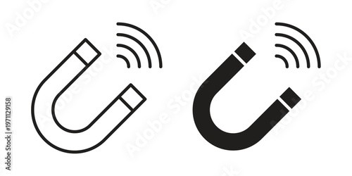 Magnet icon set, collection of icon in editable strokes and flat versions