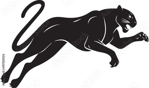 Aggressive Jumping Panther Silhouette Vector Logo Isolated on White Background