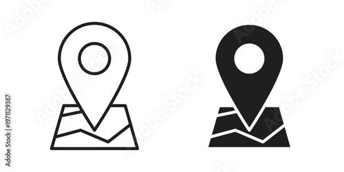 Map icon set, collection of icon in editable strokes and flat versions