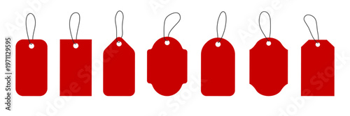Red tags with various shapes vector set