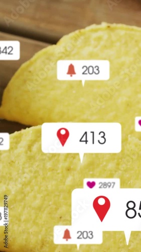 Vertical video: Badge values updating, UI badges floating, cycling over tortillas showing counts