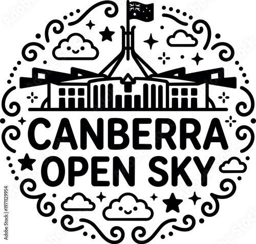 Canberra open sky parliament building with australian flag vector art