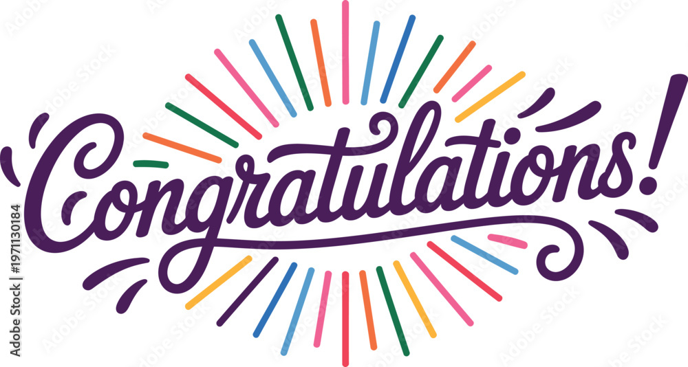 Obraz premium Colorful congratulations text with celebratory streamers design for festive graphics