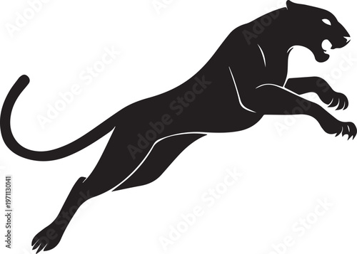Aggressive Jumping Panther Silhouette Vector Logo Isolated on White Background