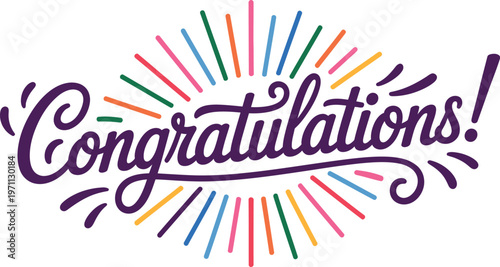 Colorful congratulations text with celebratory streamers design for festive graphics