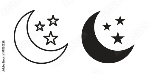 Moon icon set, collection of icon in editable strokes and flat versions