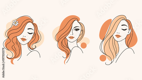 Minimal Woman Portrait Collection Trio Line Art Design