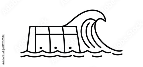 Seawall and wave icon. breakwater, coastal barrier, storm protection, wave, shoreline defense. flat vector illustration isolated on white background.