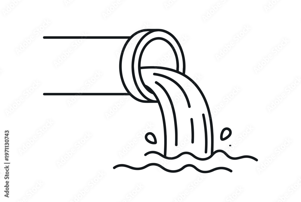 Fototapeta premium Sewage pipe outlet icon. drainage, wastewater, discharge, pollution, pipe flow. line and flat vector illustration.