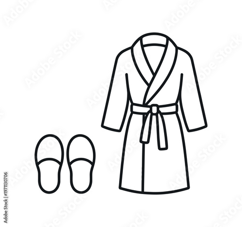 Bathrobe and slippers icon. robe, dressing gown, spa, bath, slippers, comfort, loungewear. line and flat vector illustration.