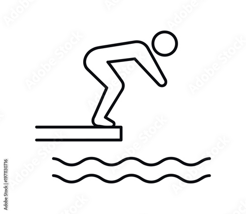 Diver icon. diving, jump, springboard, diving board, platform, swim, swimmer. recreation, sports, pool, water, summer, athletic activity. line and flat vector illustration.