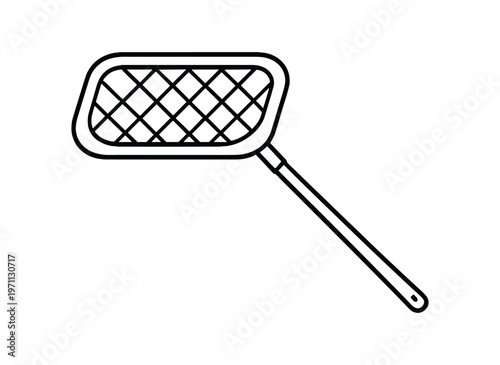 Pool skimmer net icon. leaf skimmer, cleaning tool, pool maintenance, debris removal, long handle net. line and flat vector illustration.