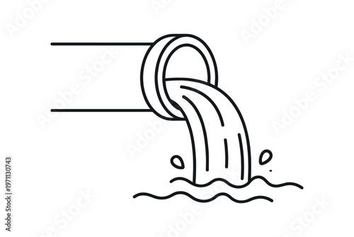 Sewage pipe outlet icon. drainage, wastewater, discharge, pollution, pipe flow. line and flat vector illustration.