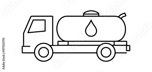 Fuel tanker truck icon. oil tanker, fuel delivery, petrol transport, liquid cargo, road transport, industrial vehicle. line and flat vector illustration.