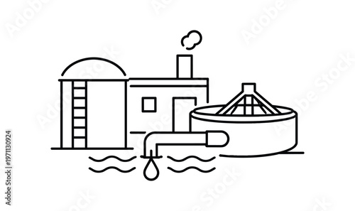 Wastewater treatment plant icon. sewage facility, water treatment, tank, clarifier, industrial, effluent discharge. flat vector illustration isolated on white background.