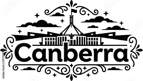 Canberra parliament building with decorative flourishes