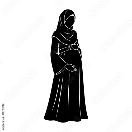 Pregnant Muslim Woman in Hijab Dress.