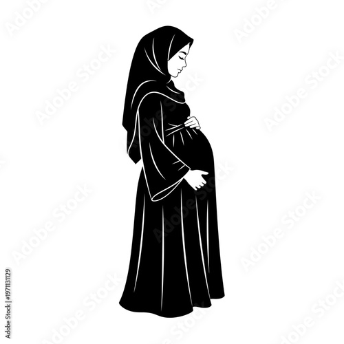 Pregnant Muslim Woman in Hijab Dress.