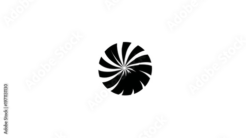 Dynamic black spiral radial design element on white background, abstract graphic for motion, energy, or vortex concepts.