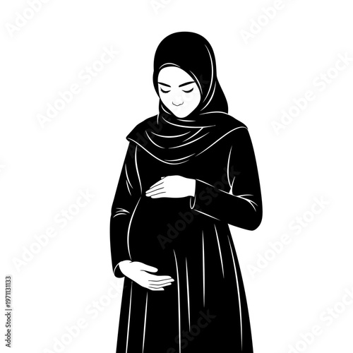 Pregnant Muslim Woman in Hijab Dress.