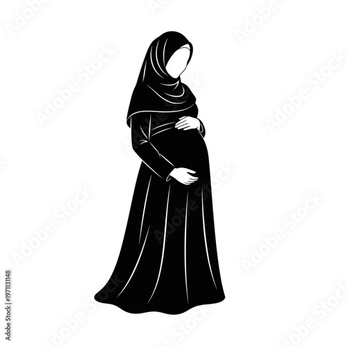 Pregnant Muslim Woman in Hijab Dress.
