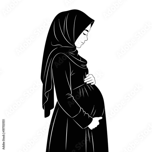 Pregnant Muslim Woman in Hijab Portrait.