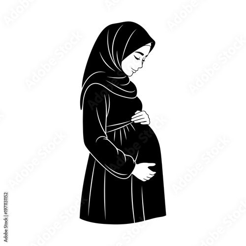 Pregnant Muslim Woman in Hijab Dress.
