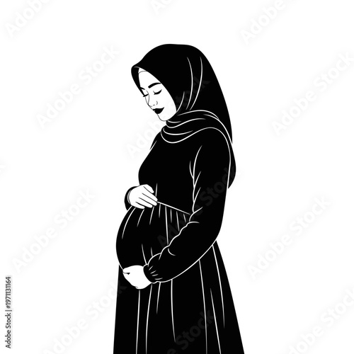 Pregnant Muslim Woman in Hijab Portrait.