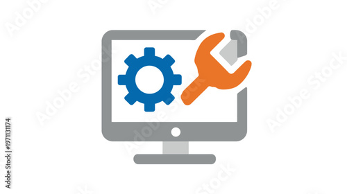 Computer repair and maintenance icon. System settings and technical support concept. PC optimization and configuration graphic.