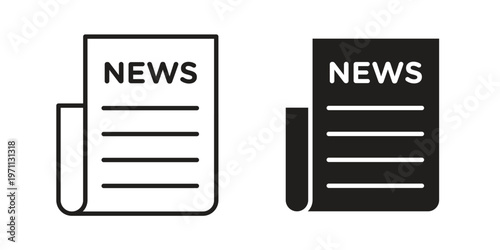 News icon set, collection of icon in editable strokes and flat versions