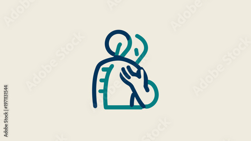 Minimalist line art illustration of a person with back pain or shoulder injury, symbolizing discomfort, medical condition, or body ache.