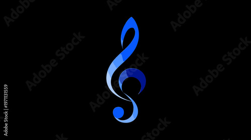 Abstract blue gradient treble clef (G-clef) music symbol isolated on a sleek black background, ideal for sound, art, and creative designs.