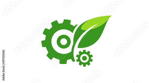 Green Gear and Leaf Icon Symbolizing Eco-Friendly Technology, Sustainable Industry, and Environmental Solutions