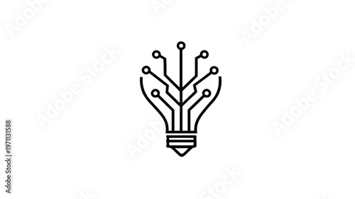Digital innovation light bulb with circuit board tree, symbolizing smart technology, organic growth, artificial intelligence, and creative ideas.