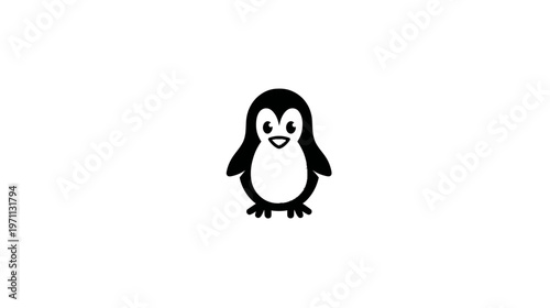 Adorable cartoon penguin character icon illustration. Black and white vector graphic isolated on a clean white background. Cute animal design element.