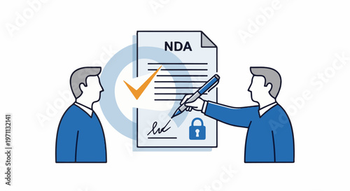 Two men signing a Non-Disclosure Agreement with a lock symbol