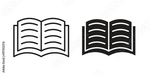 open book icon set, collection of icon in editable strokes and flat versions