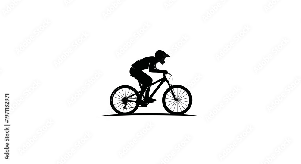 Naklejka premium Silhouette of a cyclist riding a bicycle on white background