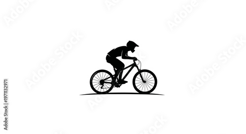 Silhouette of a cyclist riding a bicycle on white background