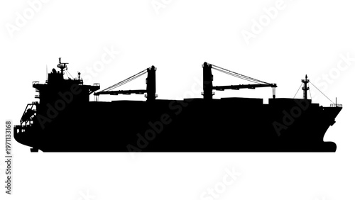 Large Cargo Ship Silhouette Profile View.