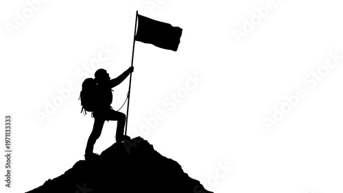 Person Holding Flag on Mountain Peak.