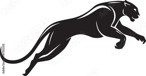 Aggressive Jumping Panther Silhouette Vector Logo Isolated on White Background