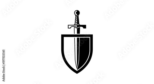 Sword and shield emblem vector illustration isolated on white background