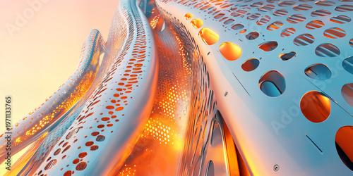 Futuristic Perforated Metal Surface with Glowing Light Pattern