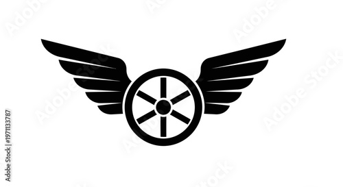 Winged wheel graphic design element for symbolism and conceptual imagery