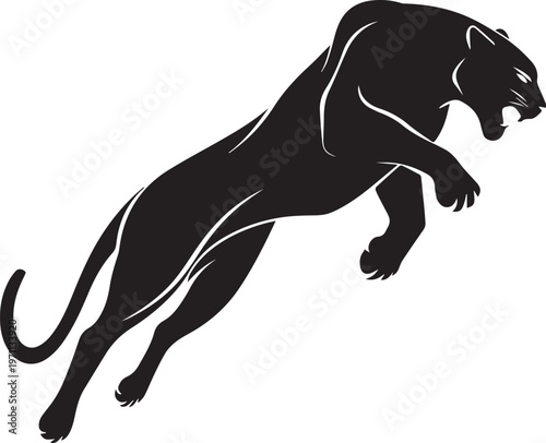 Aggressive Jumping Panther Silhouette Vector Logo Isolated on White Background