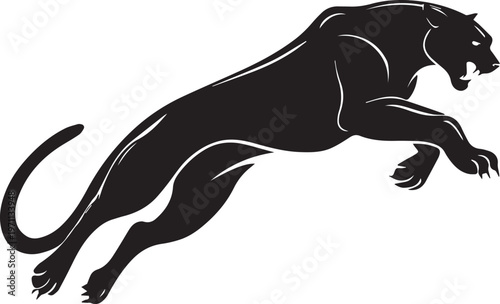 Aggressive Jumping Panther Silhouette Vector Logo Isolated on White Background